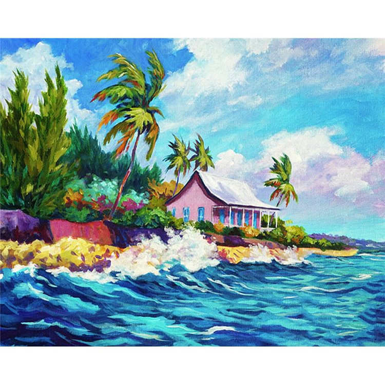 Seaside House 40*30CM(Canvas) Full Round Drill Diamond Painting gbfke