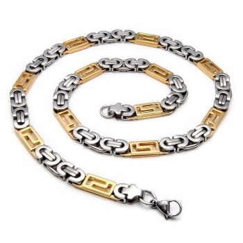 8MM Punk Two Tone Gold Stainless Steel Biker Byzantine Chain Necklace