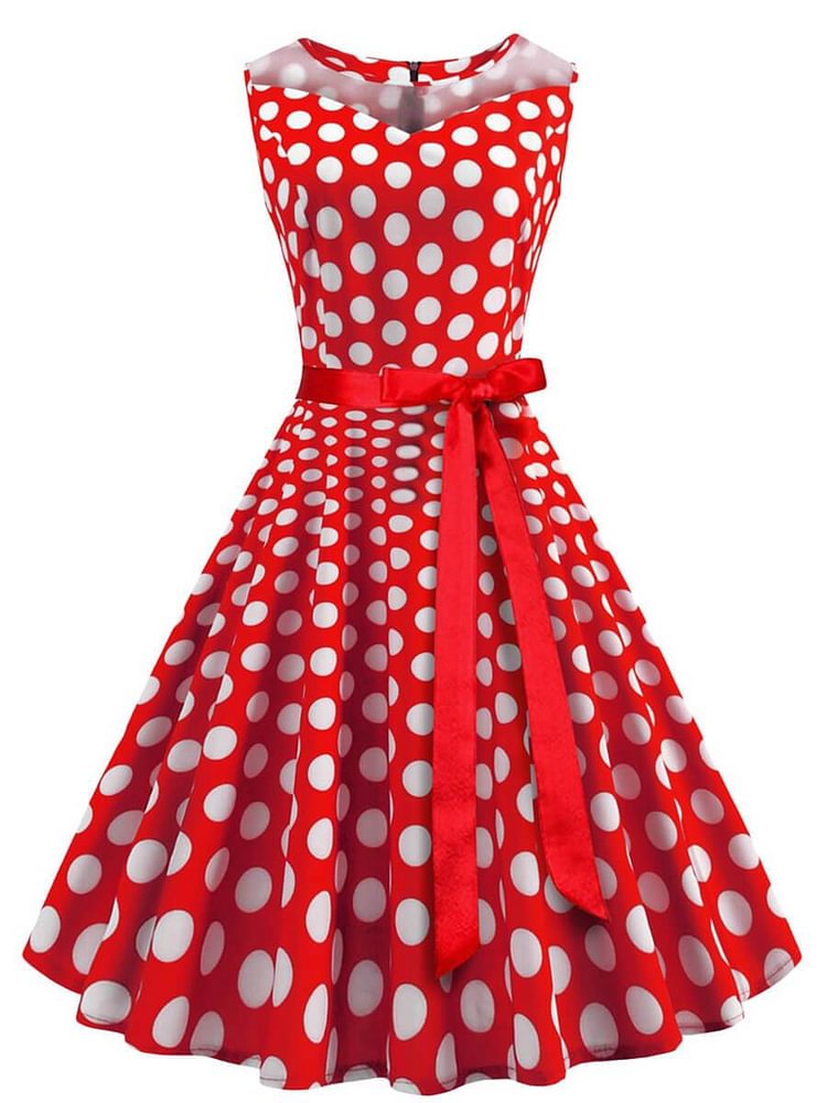 Mayoulove Vintage Dress 1950s A-Line O-Neck Knee-length Dress with Polka Dot-Mayoulove