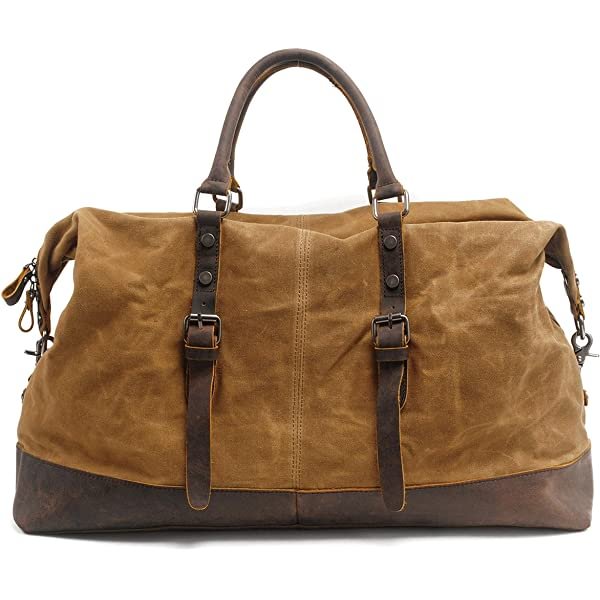 Large Canvas Leather Travel Luggage Weekend Bag