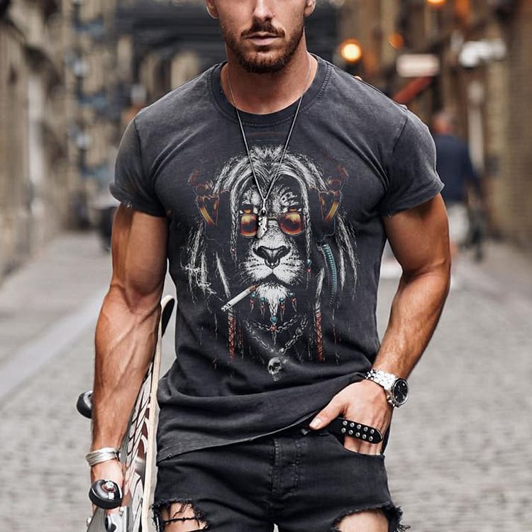 BrosWear Men's Casual Reggae Lion Short Sleeve T-Shirt