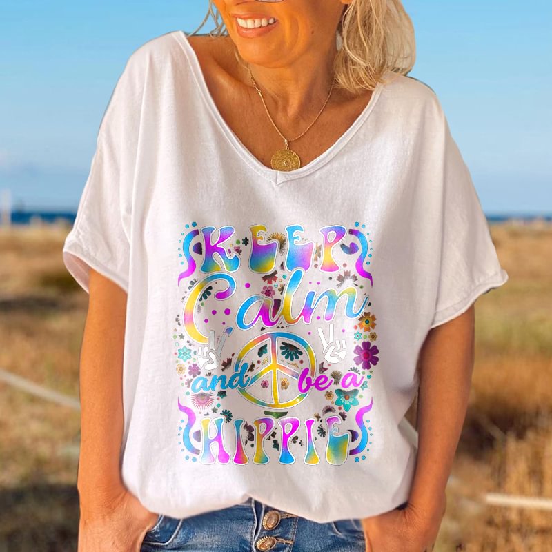 Oversized Keep Calm And Be A Hippie Graphic Tees