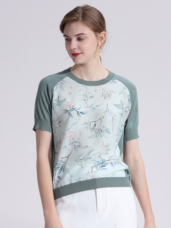 T-shirt en soie à fleurs pour femmes-Soieplus
