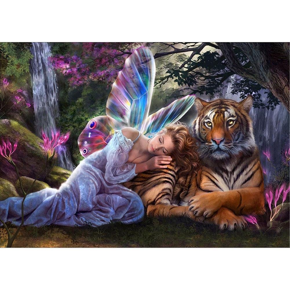 Full Round Diamond Painting New Angel and Tiger (40*30cm)