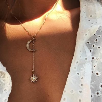 Vintage two-tone moon sun necklace