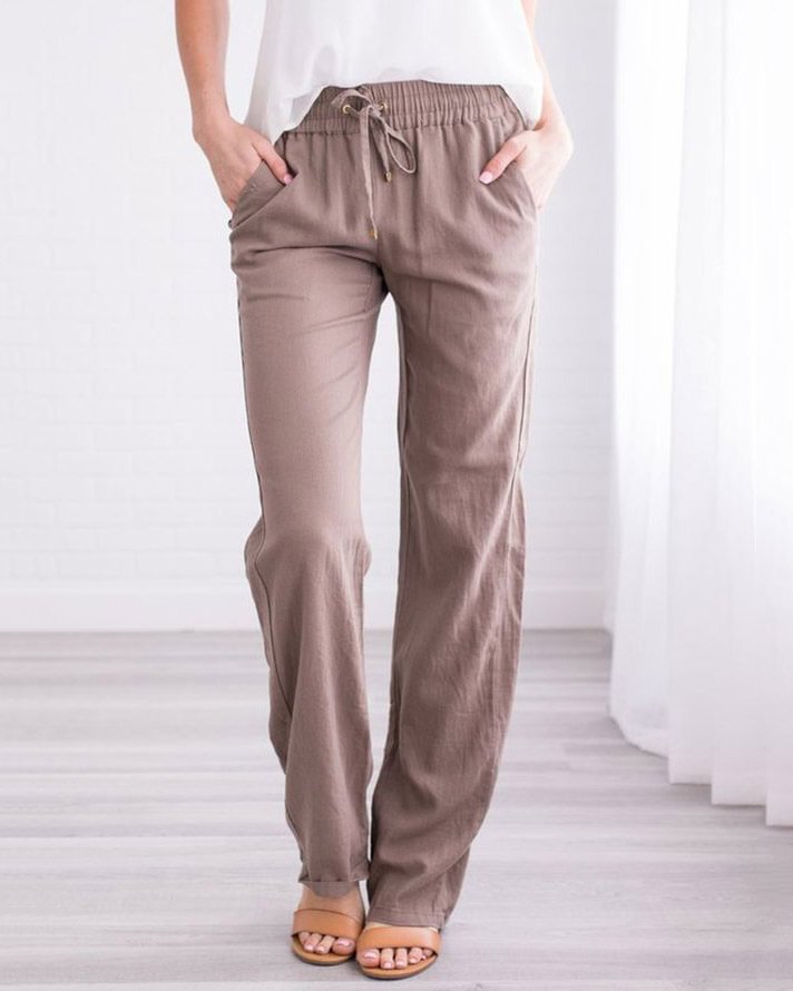Women All Season Shift Solid Casual Cotton-blend Linen Solid Pants