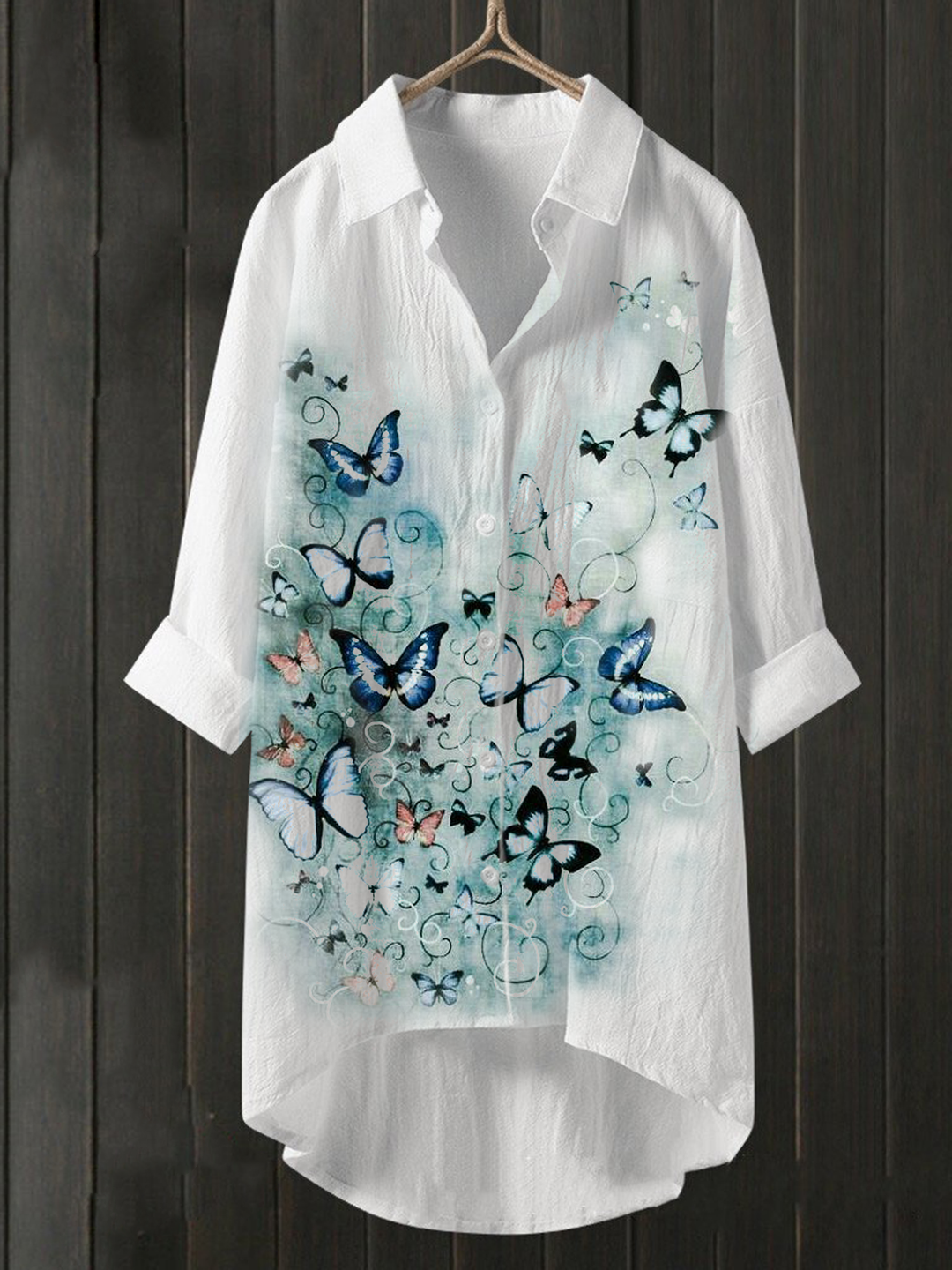 Vintage Butterfly Print Casual Shirt