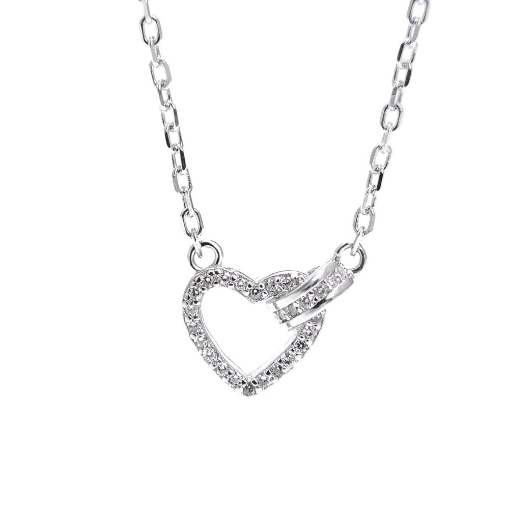 Heart shaped Diamond Silver Pendant Necklace