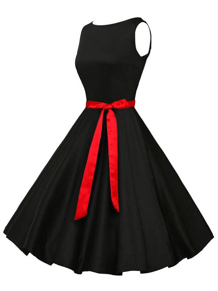 Mayoulove 1950s Dress Sleeveless Boatneck Vintage Dress with Belt-Mayoulove