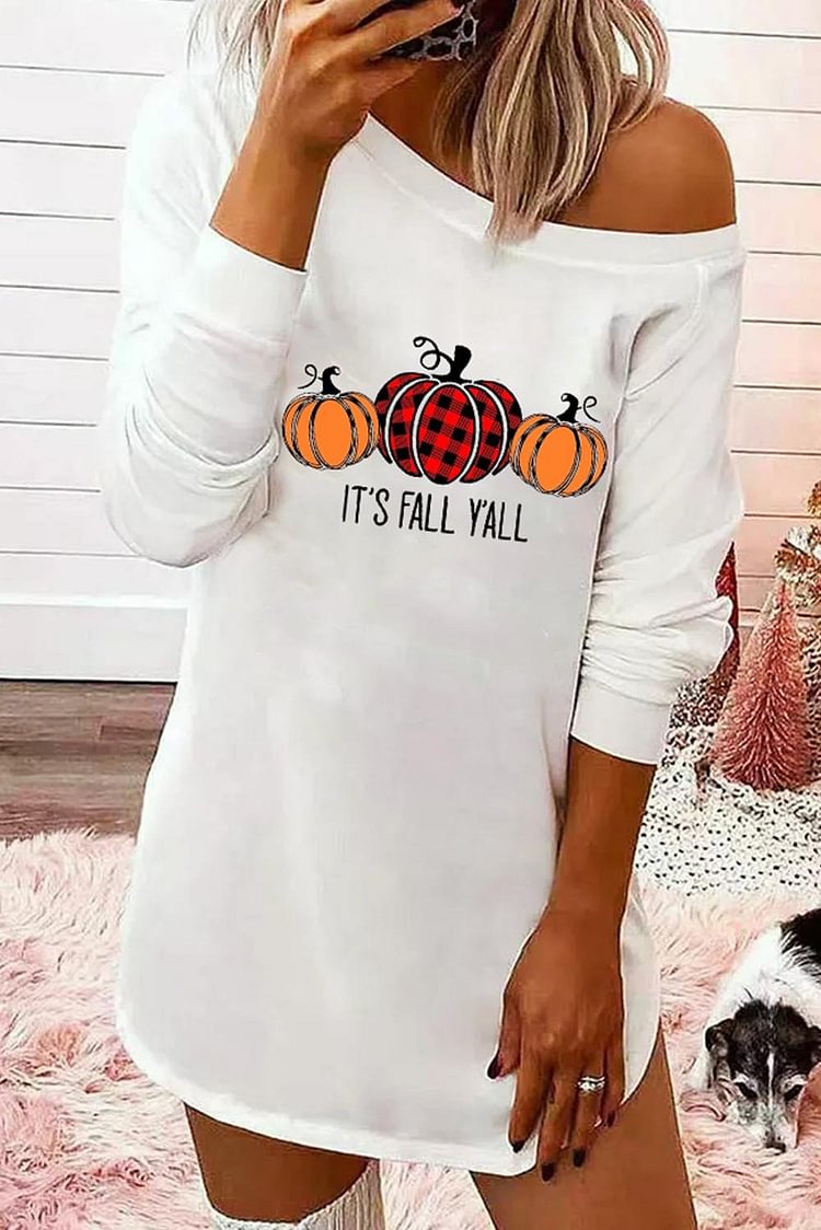 Women's Dresses Pumpkin Print Cold Shoulder Mini Dress-Mayoulove