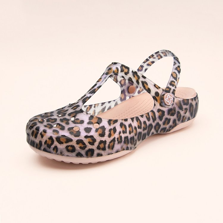 Women's Leopard Print Hollow Sandals And Slippers