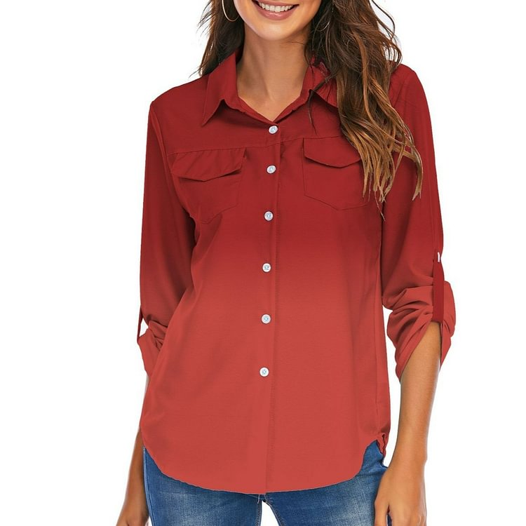 Women Long Sleeves Pockets Buttoned Solid Casual Fall Shirts