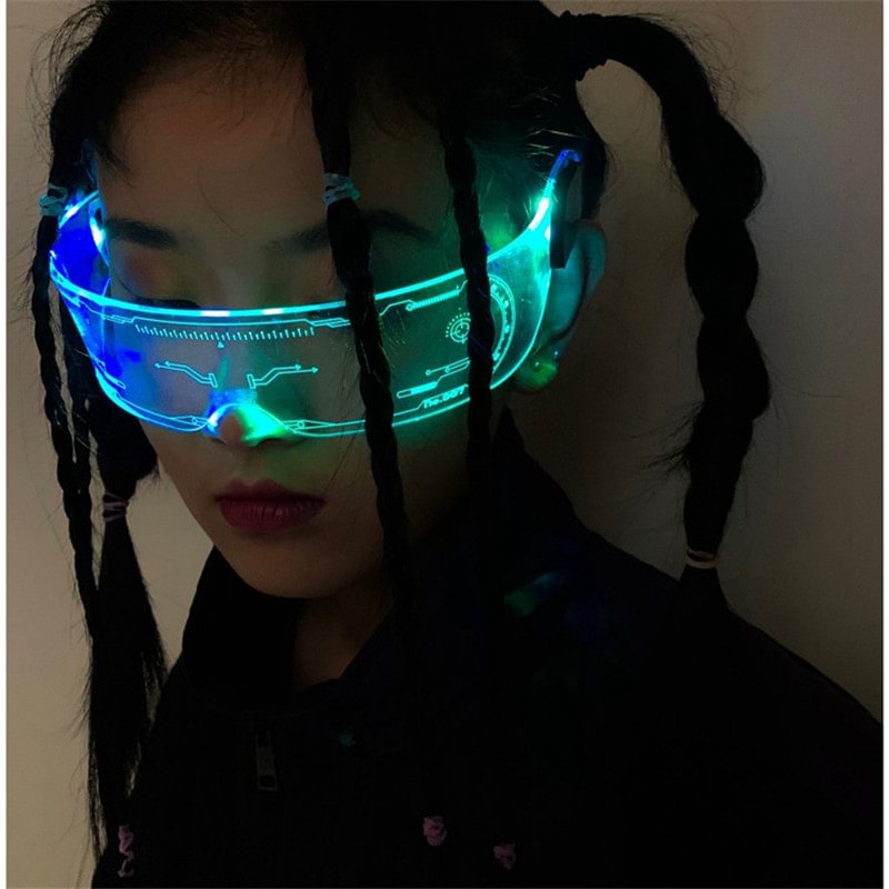 Cyberpunk futuristic technology sense glasses sci-fi led bungee luminous sunglasses / Techwear Club / Techwear