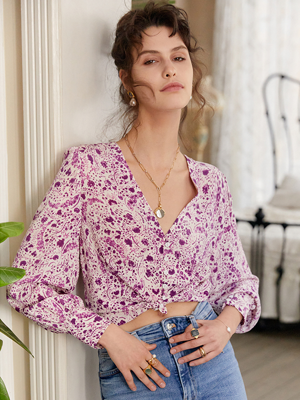 Silk Blouse French Design Floral Style