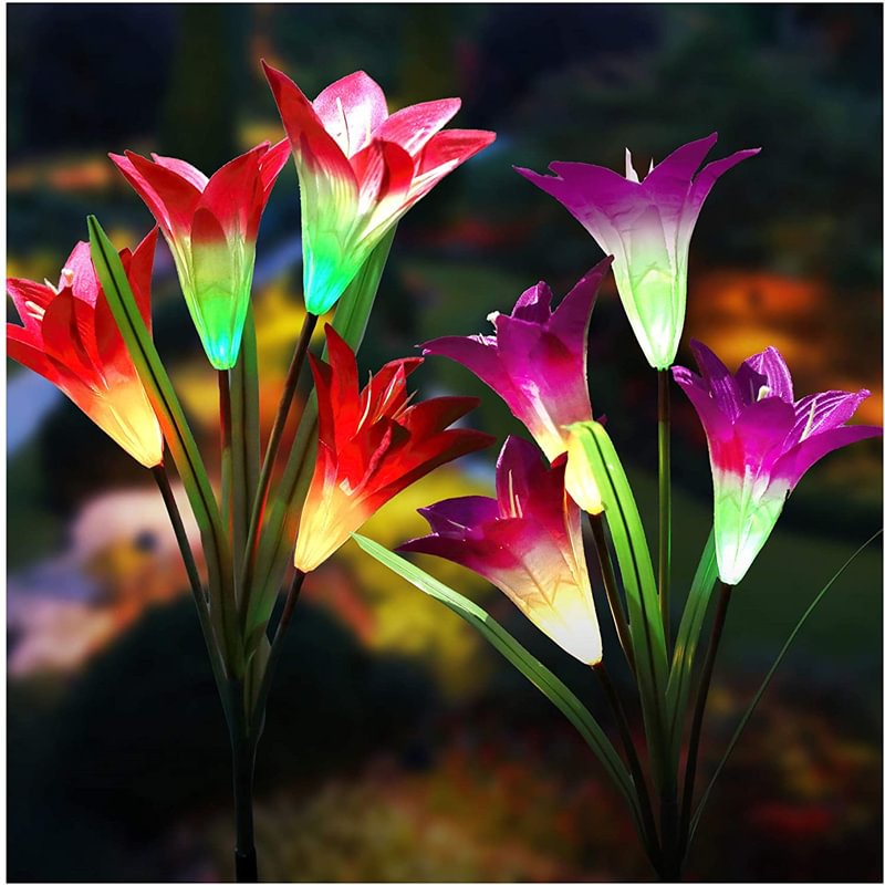Solar Lights Outdoor -  Solar Garden Lights, Multi-Color Changing Lily Solar Flower Lights for Patio,Yard Decoration, (2 Pack Purple and White)、、sdecorshop