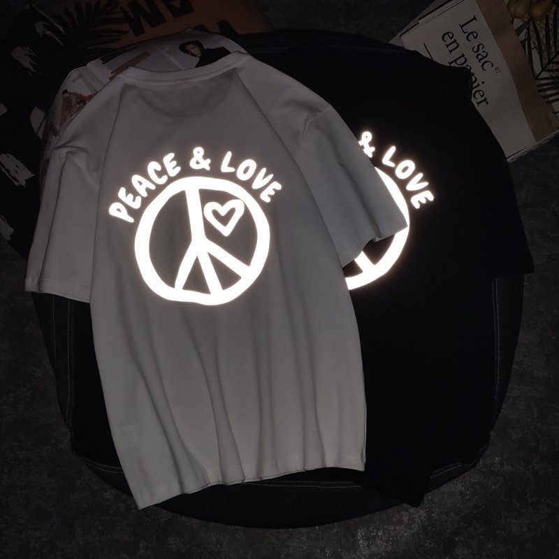 Reflective Peace And Love Print Short Sleeve T-Shirt / Techwear Club / Techwear