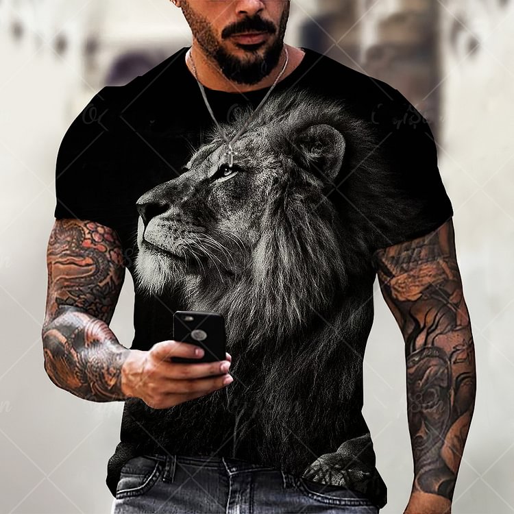 Lion 3D Print Streetwear Summer Short Sleeve Men's T-Shirts