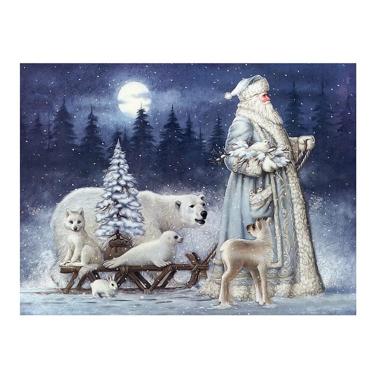 Christmas Santa Claus Bear Snow Scene - Diamond Painting - 40x30cm(Canvas)