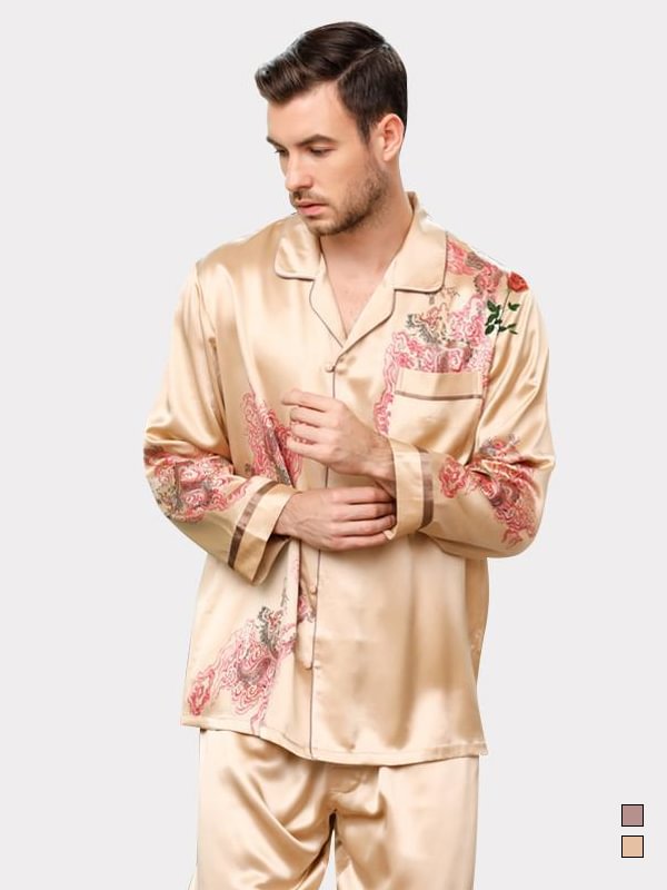 30 MOMME Pyjama en soie royal imprimé fleuri homme Or 1