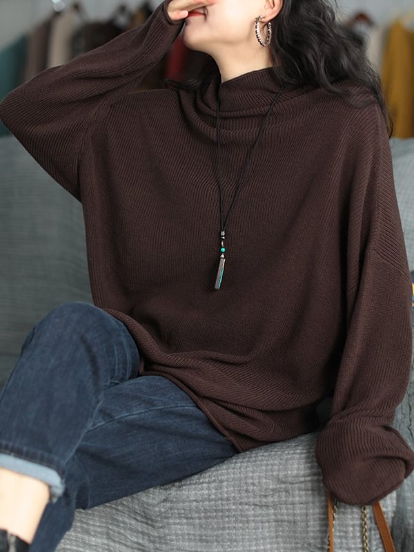 Knitting Solid Color Heaps Collar Pullovers Knitwear