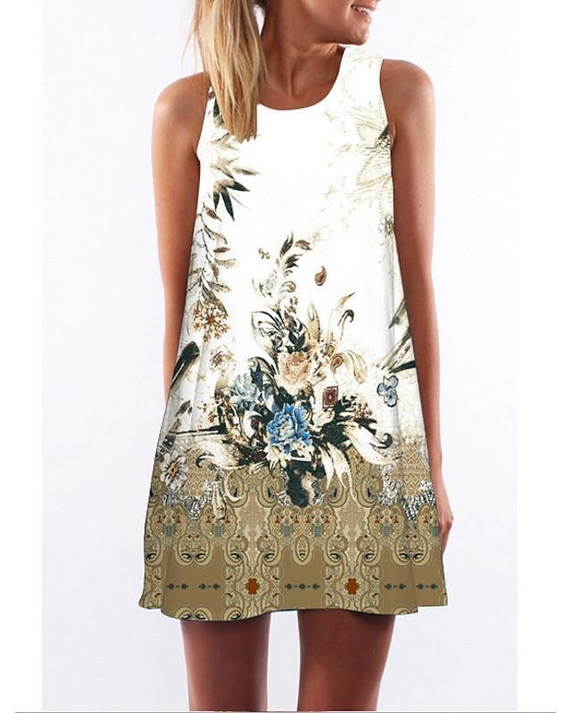 Women's A-Line Dress Short Mini Dress Sleeveless Print Summer Casual Mumu White S M L XL XXL-Corachic