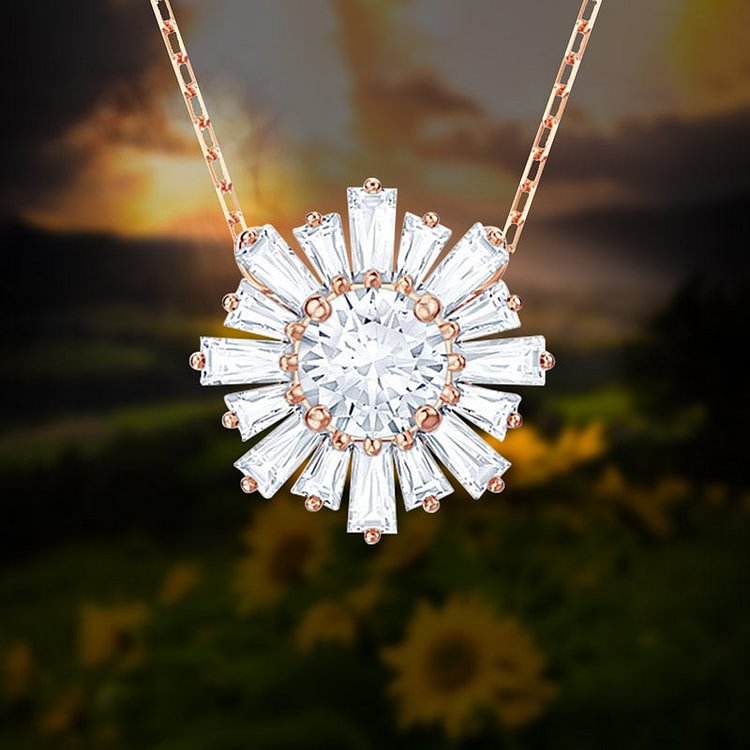 S925 You are My Sunshine Crystal Sunflower Necklace