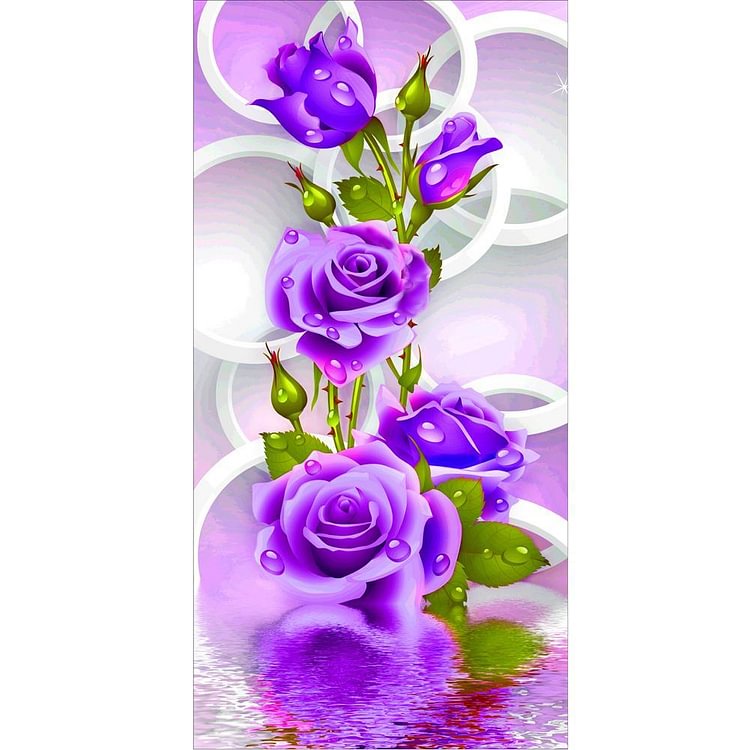 Purple Rose Flower - Round Drill Diamond Painting - 30x55cm(Canvas)