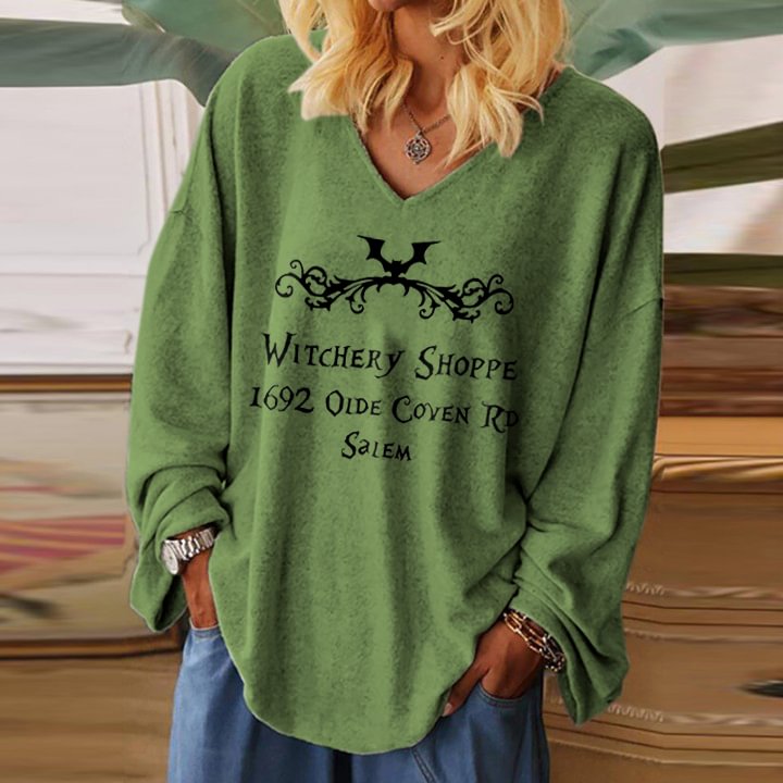 Witchery Shoppe Letter Print Fashion V-neck Blouse