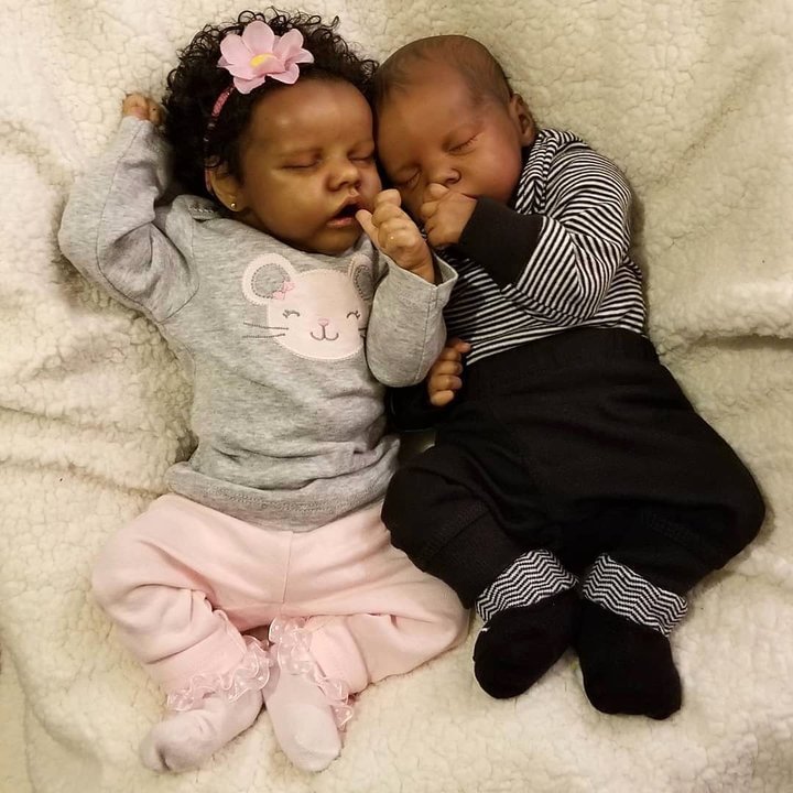 Black Reborn Baby Girl Dolls Twins- 12'' Sleeping Twins Boy and Girl Batard and Briana Truly Doll with HandRooted Hair