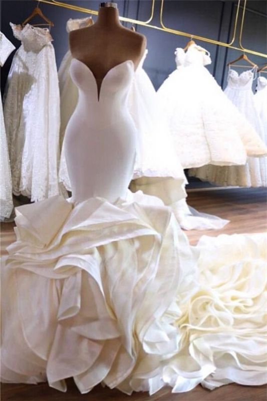 Luluslly Deep V-Neck Mermaid Wedding Dress Sleeveless 