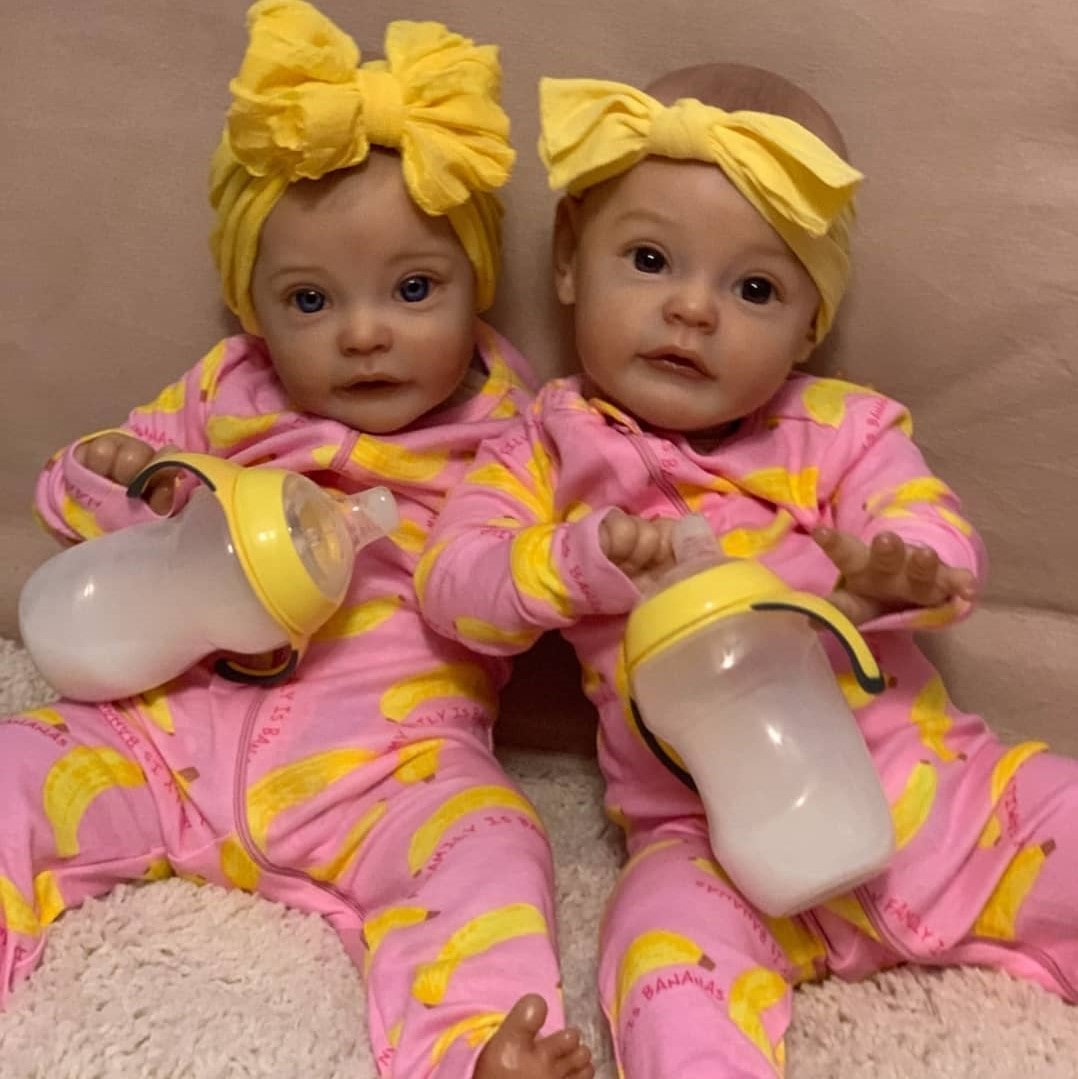 17" Reborn Twin Sisters Sylvia and Susie,Lifelike Hand-painted Hair Awake Reborn Dolls Set,Best New Year Gift