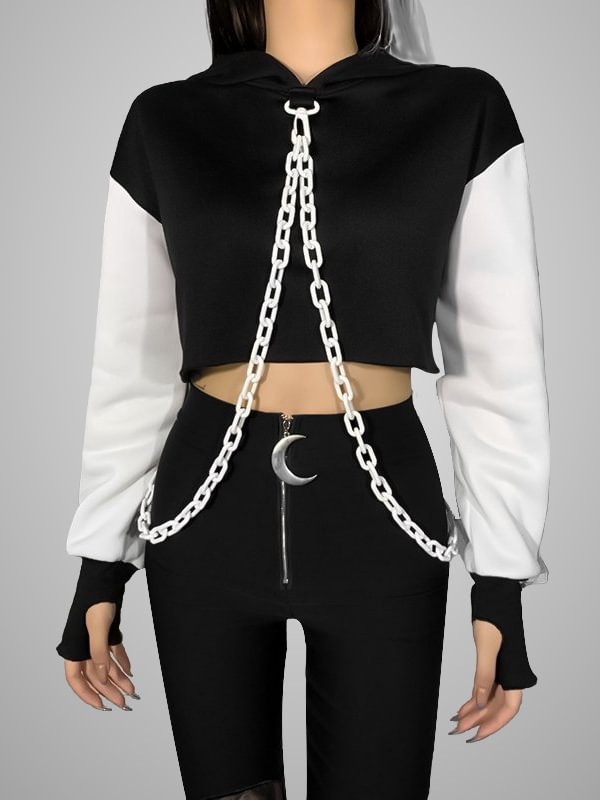 Contrast Color Chains Alternative Cropped Hoodie