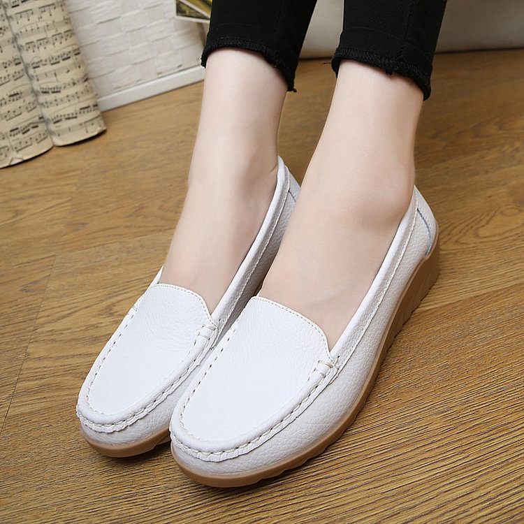 Women's Medium Heeled Non-slip White Flats Soft Flat Shoes for Driving