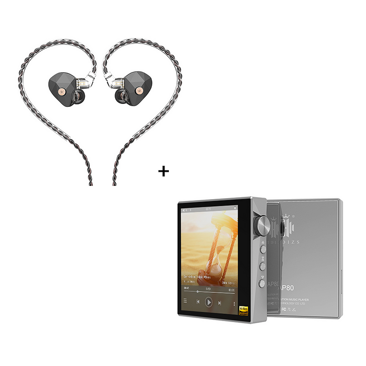 MM2 earphones + AP80 Stainless Steel Music Player Bundle-Hidizs