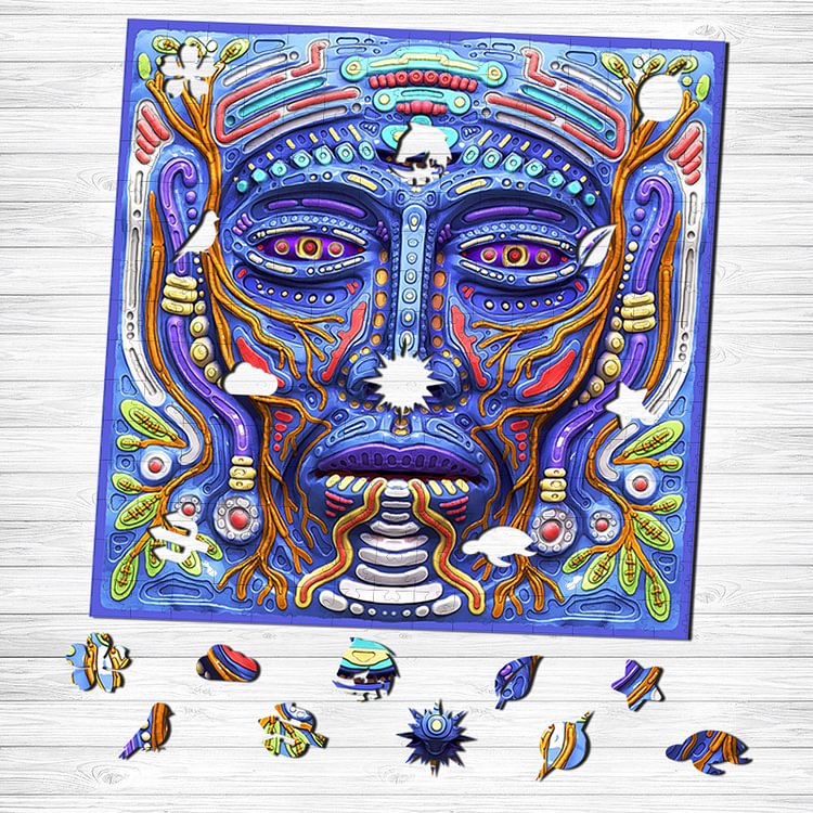 Trippy Mayan Statue Wooden Puzzle