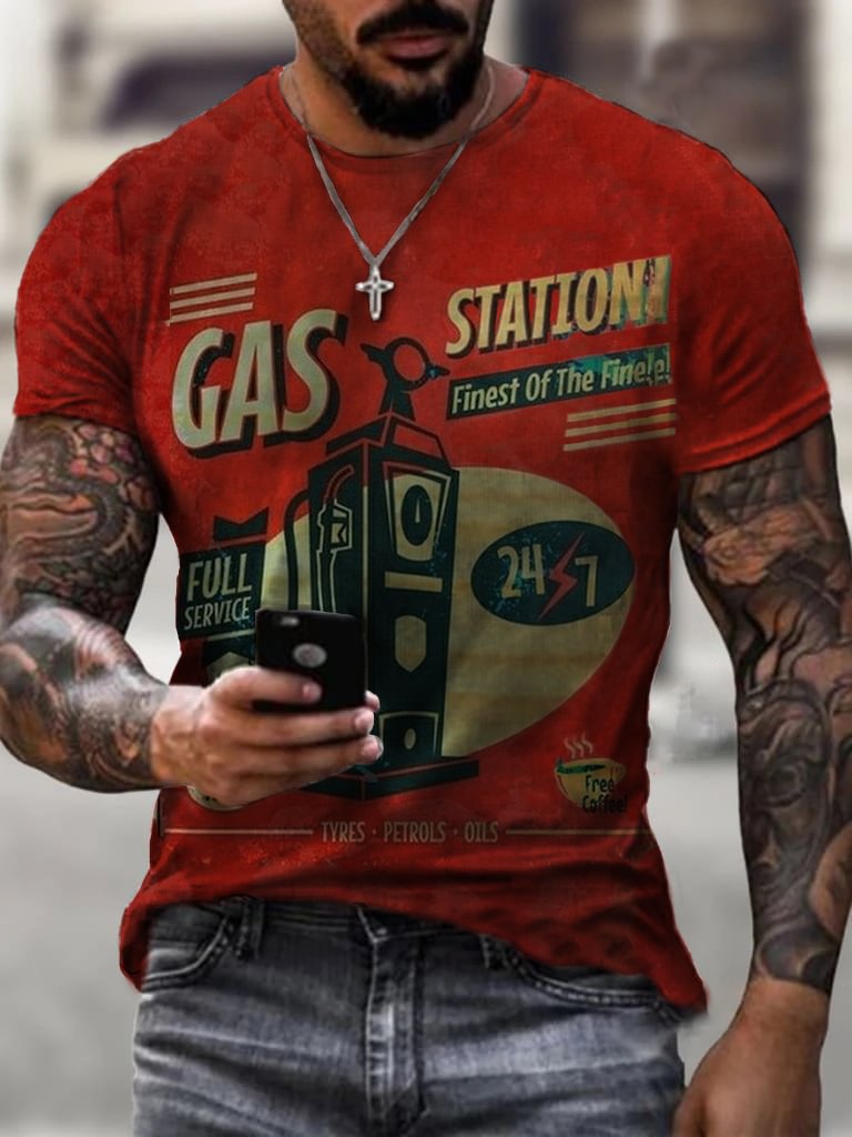 Retro gas station print T-shirt / [viawink] /
