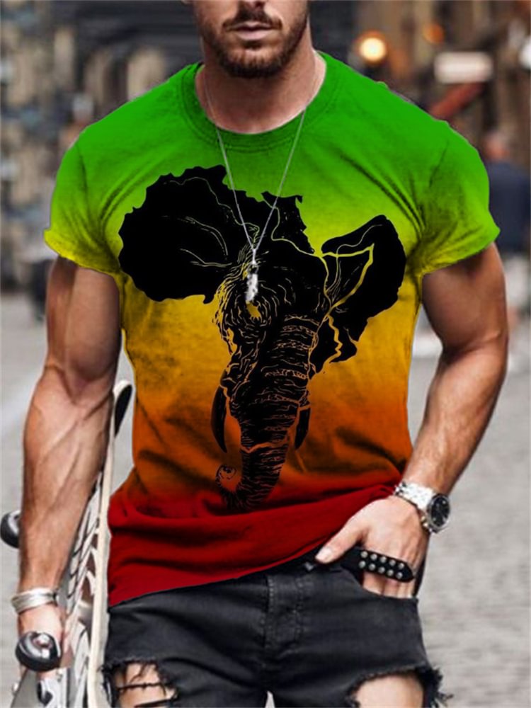 BrosWear Men's Black Pride Elephant Africa Gradient T Shirt