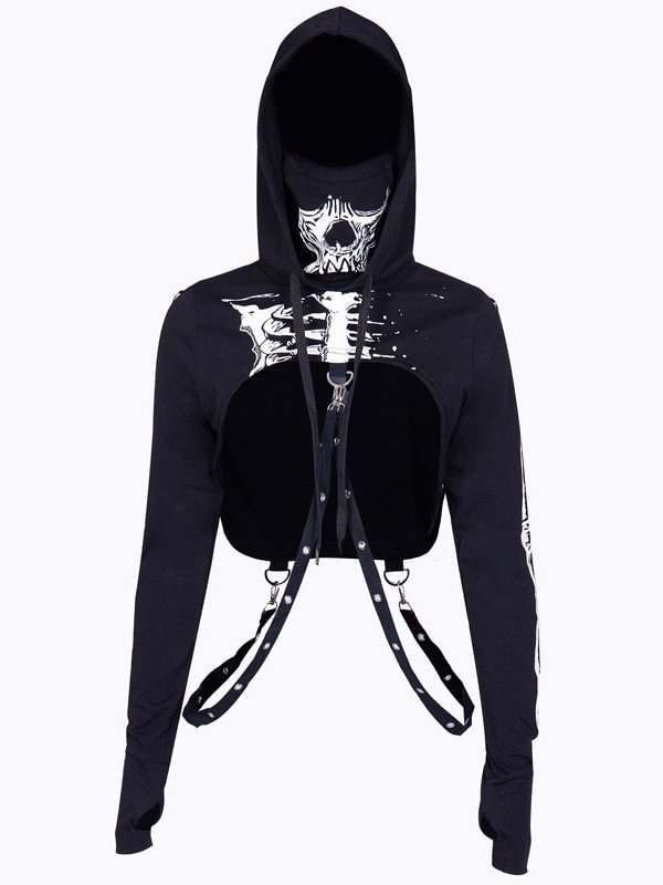 Long Sleeve Strappy Alternative Cropped Hoodie
