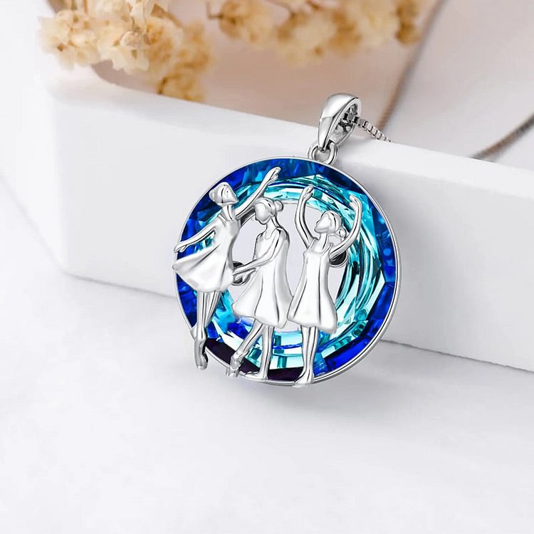 For Sister - S925 The Rules Don't Apply to Me Three Sisters Dancing Blue Crystal Necklace