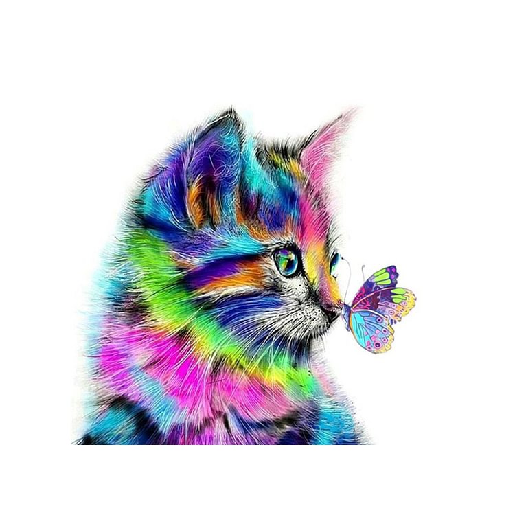 Cat Butterfly - Round Drill Diamond Painting - 30*30CM