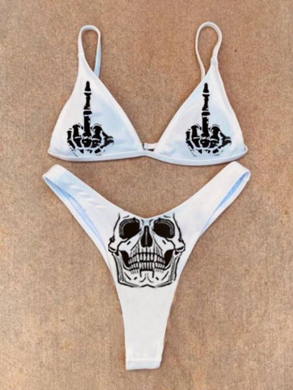 Goth Skull String Top High Cut Triangle Bottom Bikini Sets