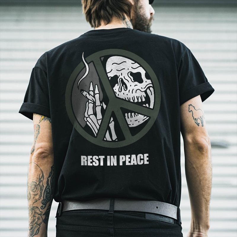 UPRANDY Rest In Peace Skull Printed T-shirt -  UPRANDY