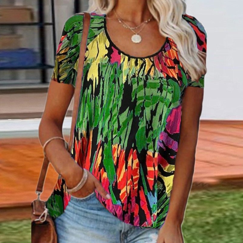 2021 Newly Women's Round Neck Floral Short-sleeved T-shirt In Stock