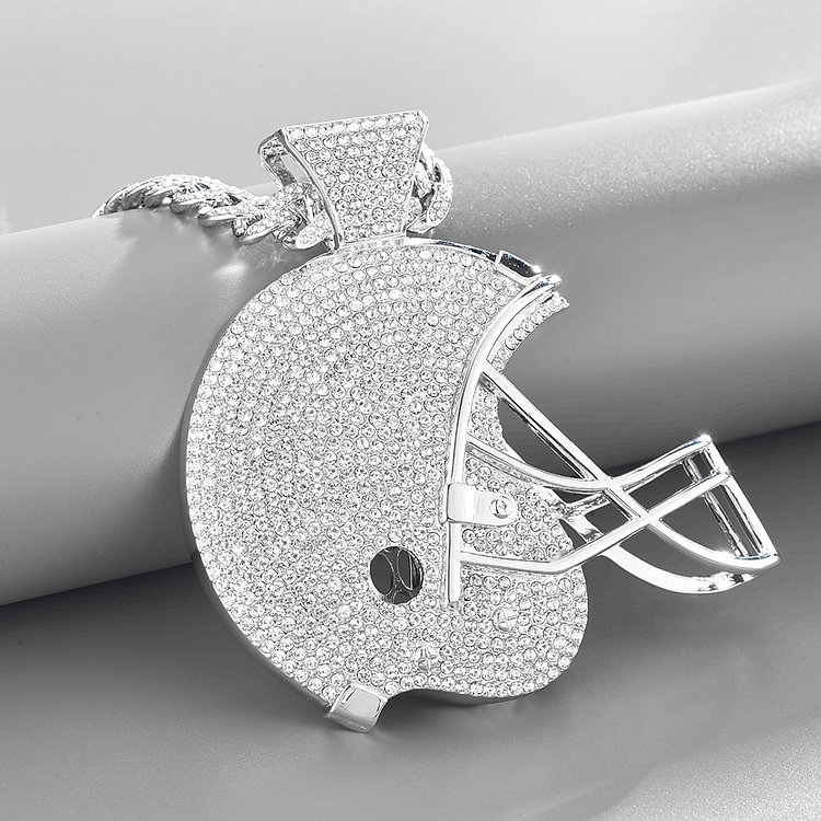 Iced Out Big Football Cap Pendant with Miami Cuban Link Chain Necklace