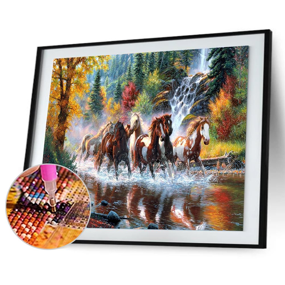 Running Horses   Round Diamond Painting 56*35cm