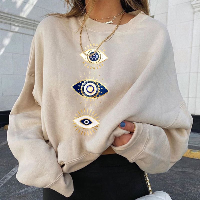   Evil eyes print loose sweatshirt designer - Neojana