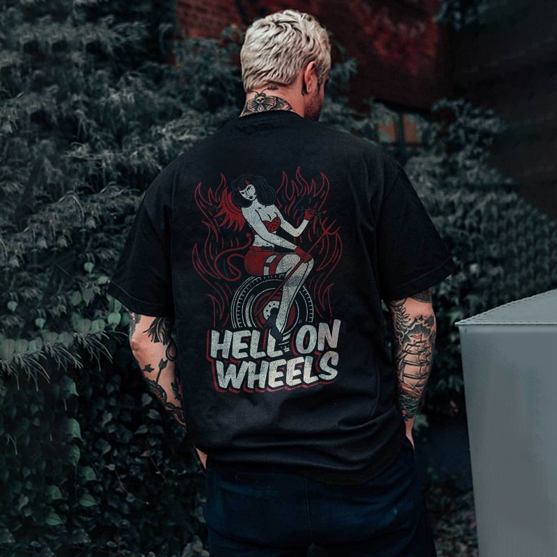 Hell On Wheels Demon Girl Printed Men's T-shirt - Cloeinc