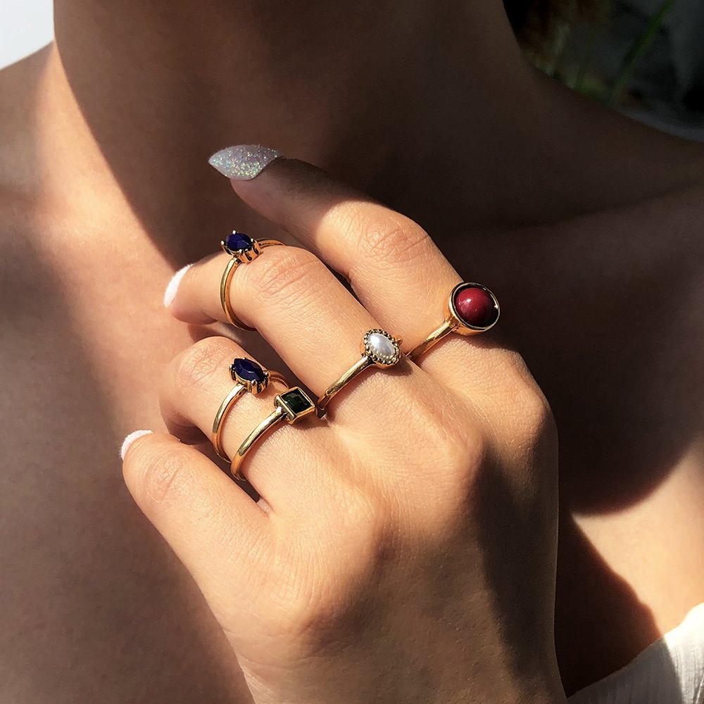 Minnieskull Ladies fashion gem 5-piece rings set - Minnieskull