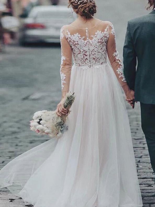 Embroidery floral elegant wedding dress