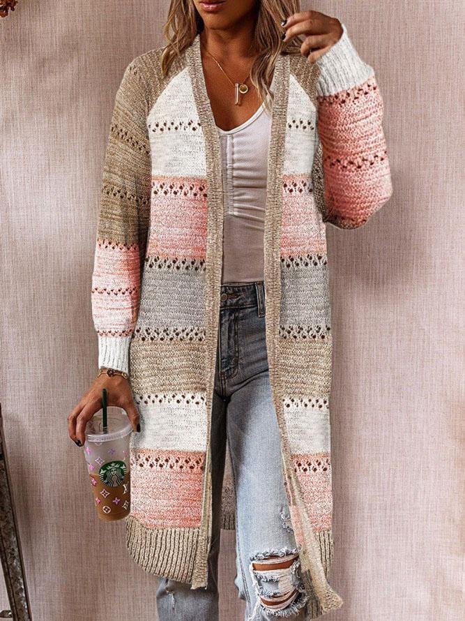 Mayoulove Color block hollow sweater cardigan-Mayoulove